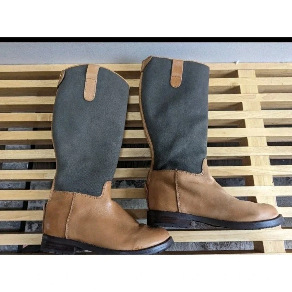 Ralph Lauren Leather Canvas Boots Size 13.5 Girls Tall Riding Equestrian